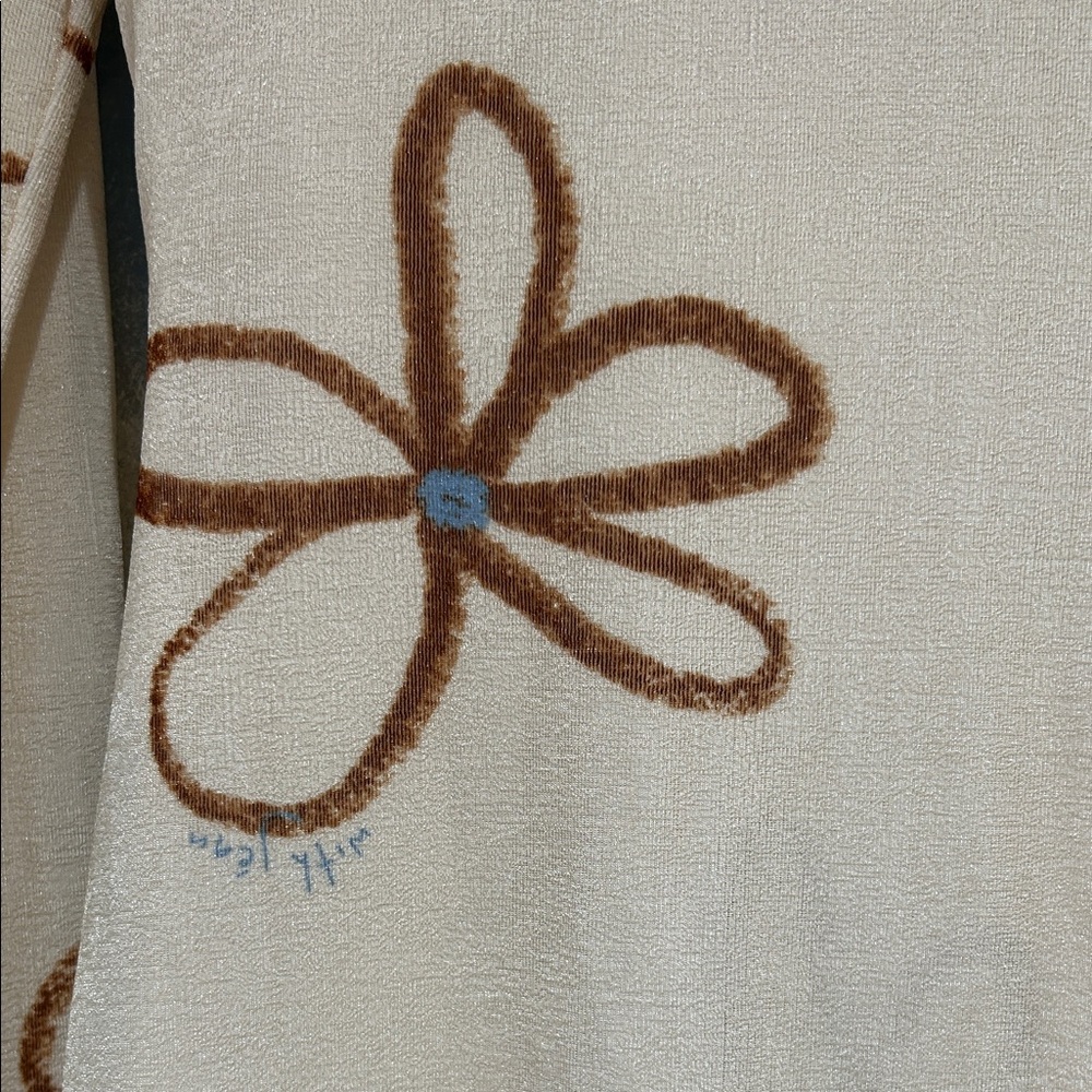 WITH JEAN Andy “Chalk & Flowers” Long Sleeve Cream Collar Button Mini Dress. - Picture 5 of 16